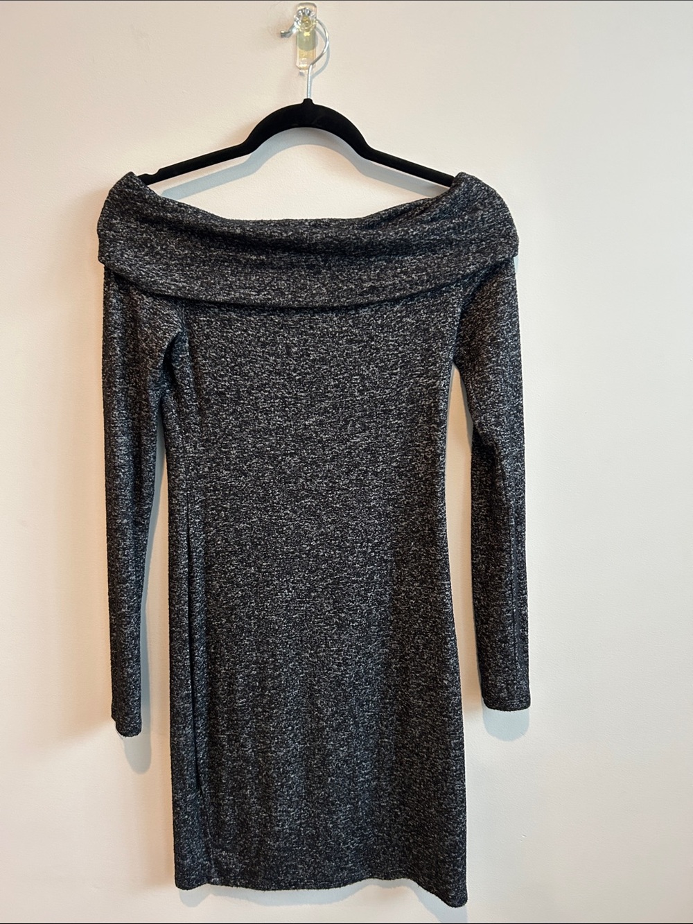 Express Off-Shoulder Long Sleeve Dress in Charcoal Heather